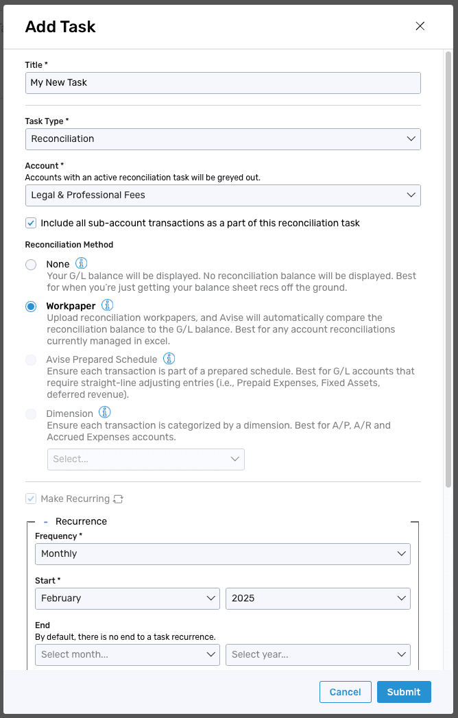 Avise add task form